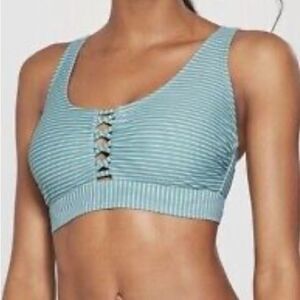 Xhilaration Women's Strappy Bikini Top In Dusty Blue and White striped Size D.